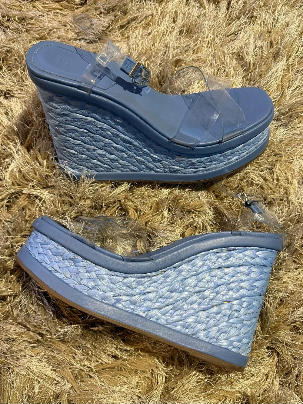 Schutz Caryne Blue Platform Wedge Sandal